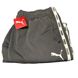 Puma Jogger Pants Mens XL Asphalt Gray White Logo Runner Tricot + Pockets NEW